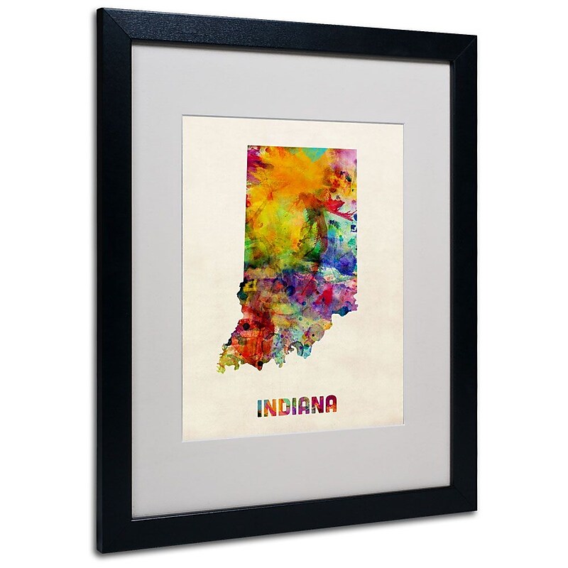 Trademark Fine Art 'Indiana Map' 16" x 20" Black Frame Art image 1
