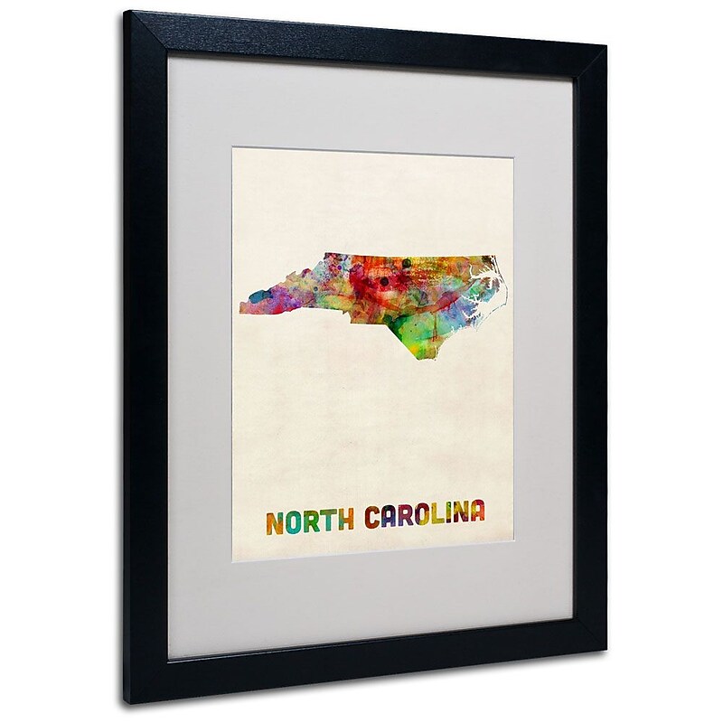 Trademark Fine Art 'North Carolina Map' 16" x 20" Black Frame Art image 1