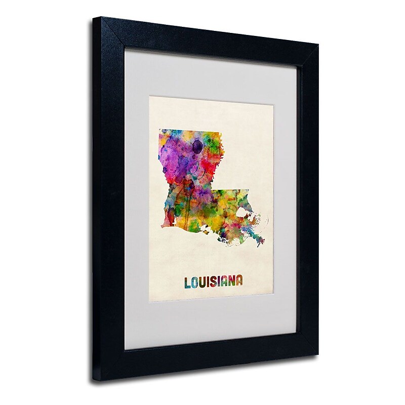Trademark Fine Art 'Louisiana Map' 11" x 14" Black Frame Art image 1