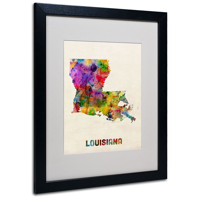 Trademark Fine Art 'Louisiana Map' 16" x 20" Black Frame Art image 1