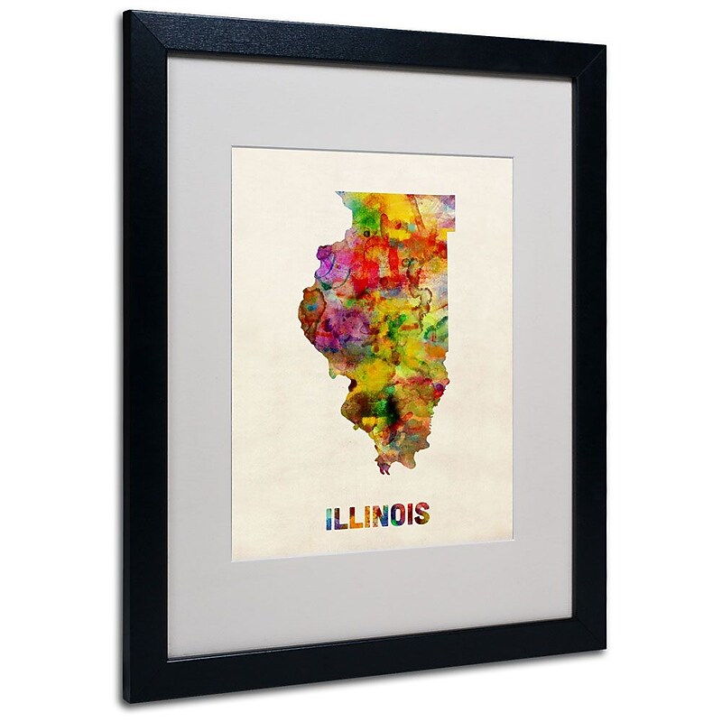 Trademark Fine Art 'Illinois Map' 16" x 20" Black Frame Art image 1