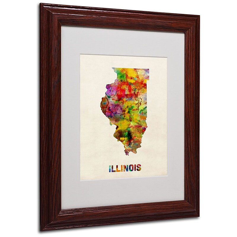 Trademark Fine Art 'Illinois Map' 11" x 14" Wood Frame Art image 1