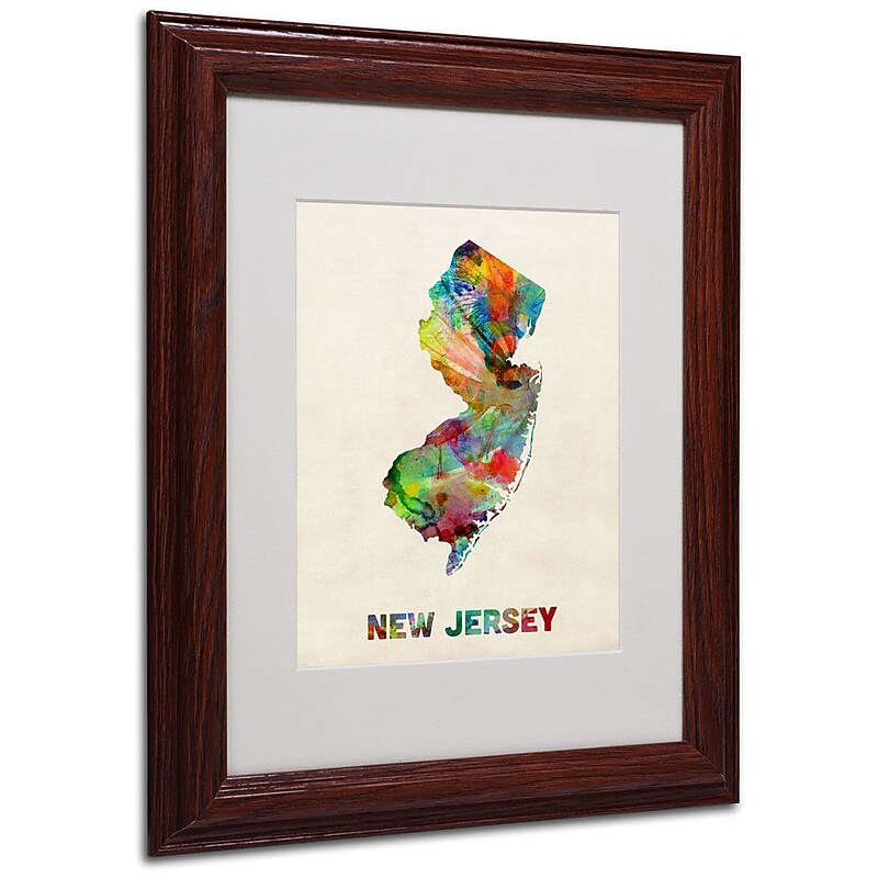 Trademark Fine Art 'New Jersey Map' 11" x 14" Wood Frame Art image 1