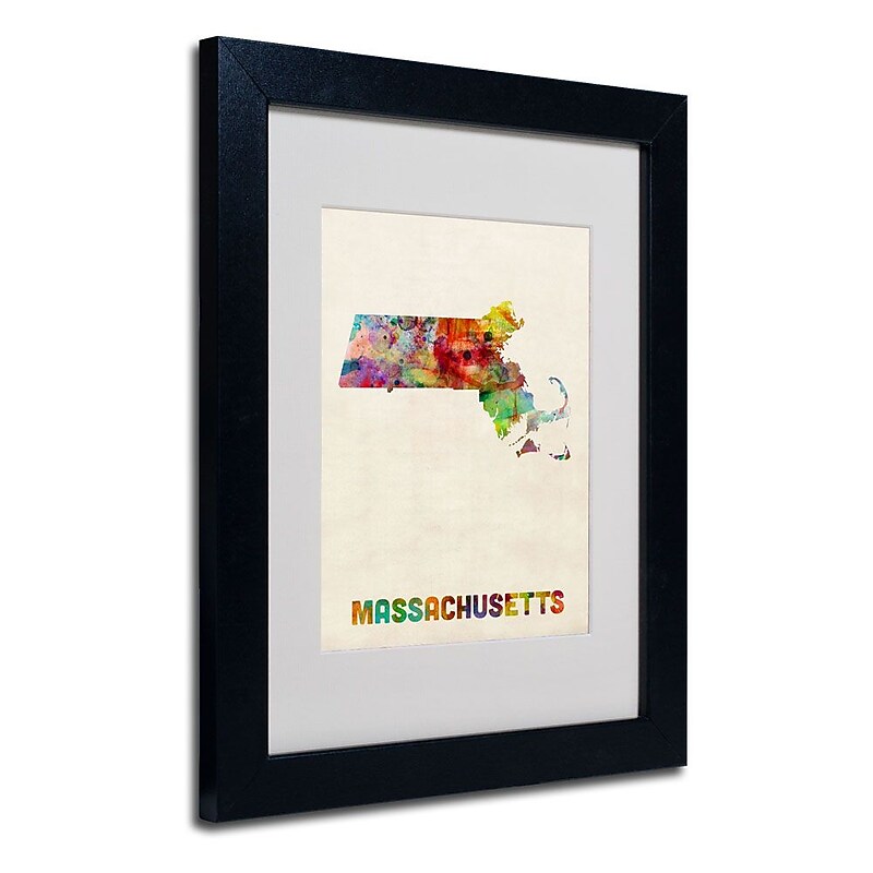 Trademark Fine Art 'Massachusetts Map' 11" x 14" Black Frame Art image 1