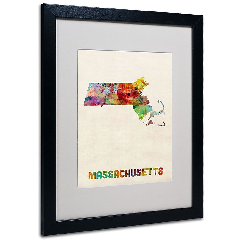 Trademark Fine Art 'Massachusetts Map' 16" x 20" Black Frame Art image 1