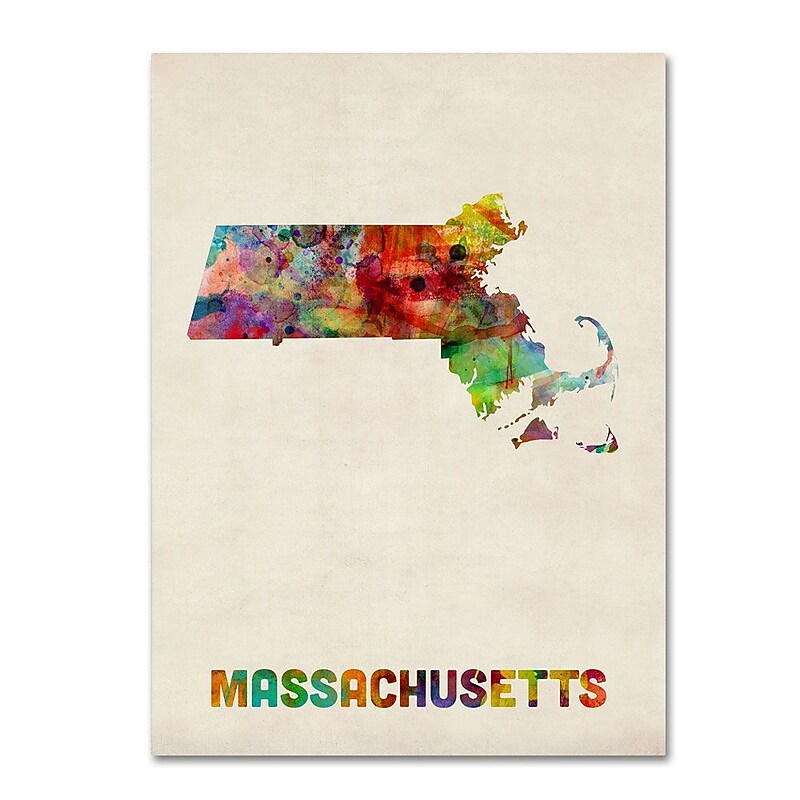 Trademark Fine Art 'Massachusetts Map' 14" x 19" Canvas Art image 1