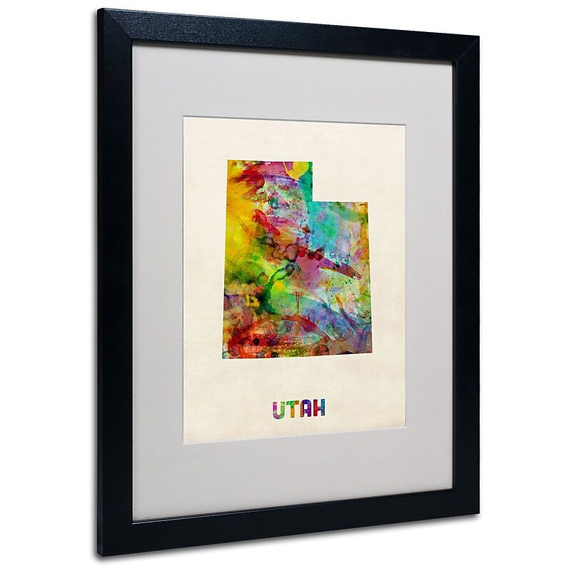 Trademark Fine Art 'Utah Map' 16" x 20" Black Frame Art image 1