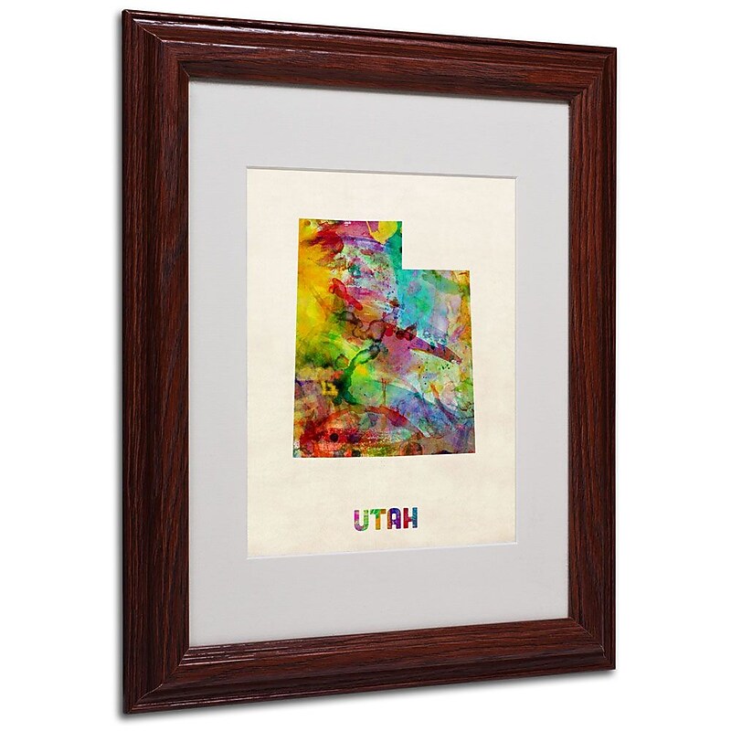 Trademark Fine Art 'Utah Map' 11" x 14" Wood Frame Art image 1