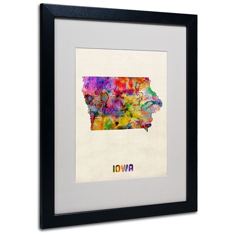 Trademark Fine Art 'Iowa Map' 16" x 20" Black Frame Art image 1