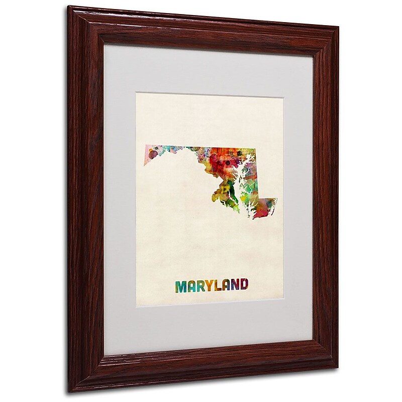 Trademark Fine Art 'Maryland Map' 11" x 14" Wood Frame Art image 1