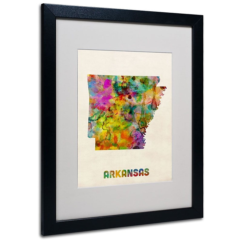 Trademark Fine Art 'Arkansas Map' 16" x 20" Black Frame Art image 1