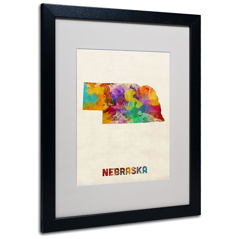 Trademark Fine Art 'Nebraska Map' 16" x 20" Black Frame Art image 1