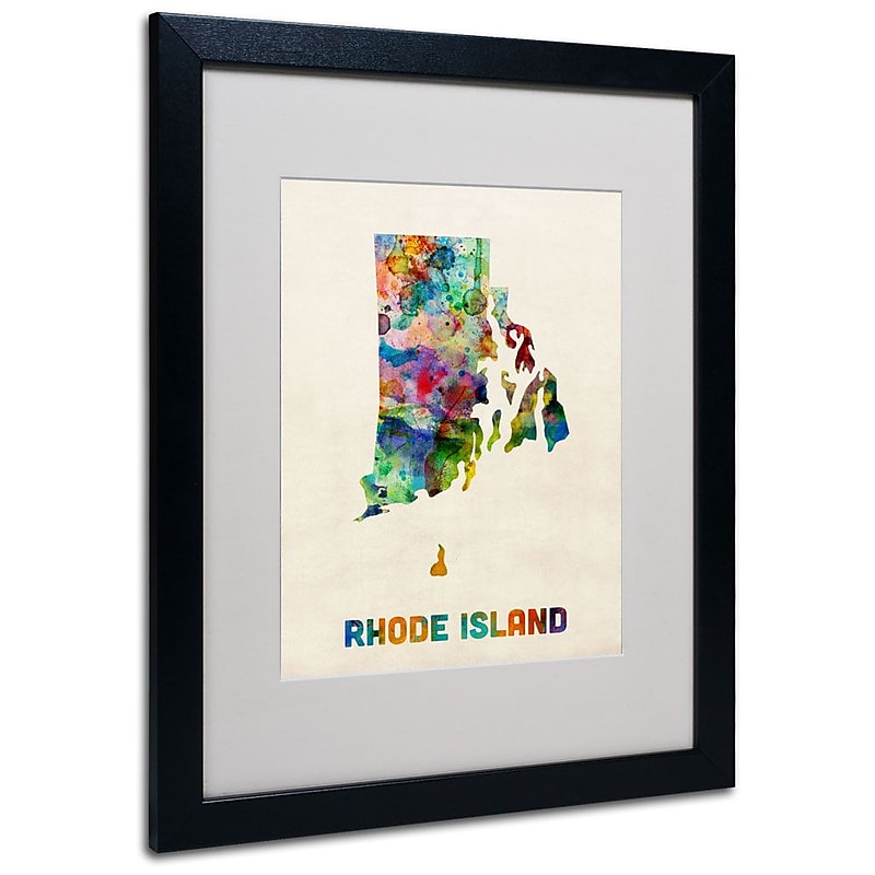 Trademark Fine Art 'Rhode Island Map' 16" x 20" Black Frame Art image 1