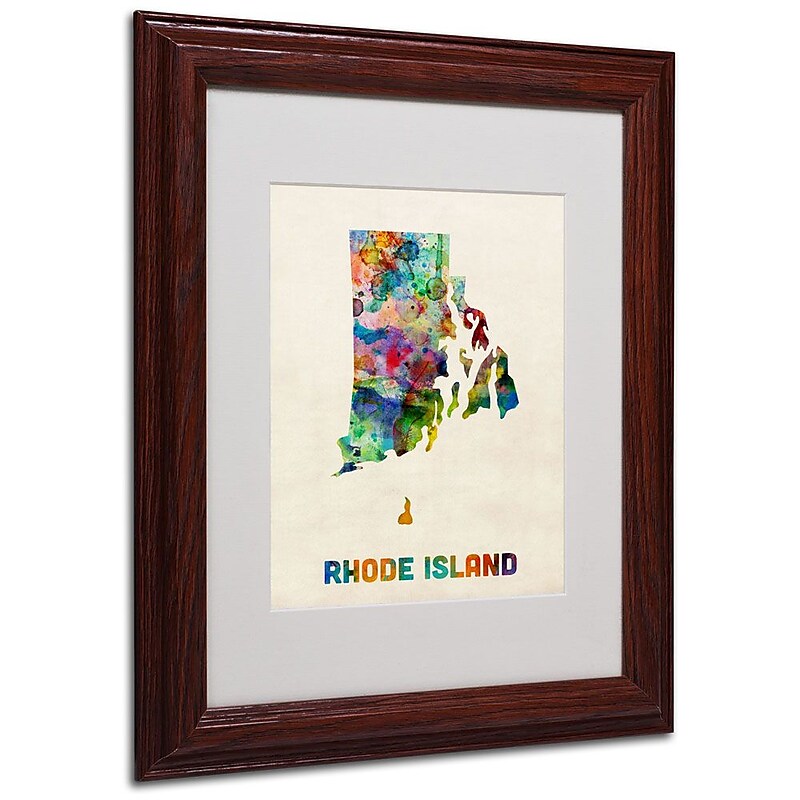 Trademark Fine Art 'Rhode Island Map' 11" x 14" Wood Frame Art image 1