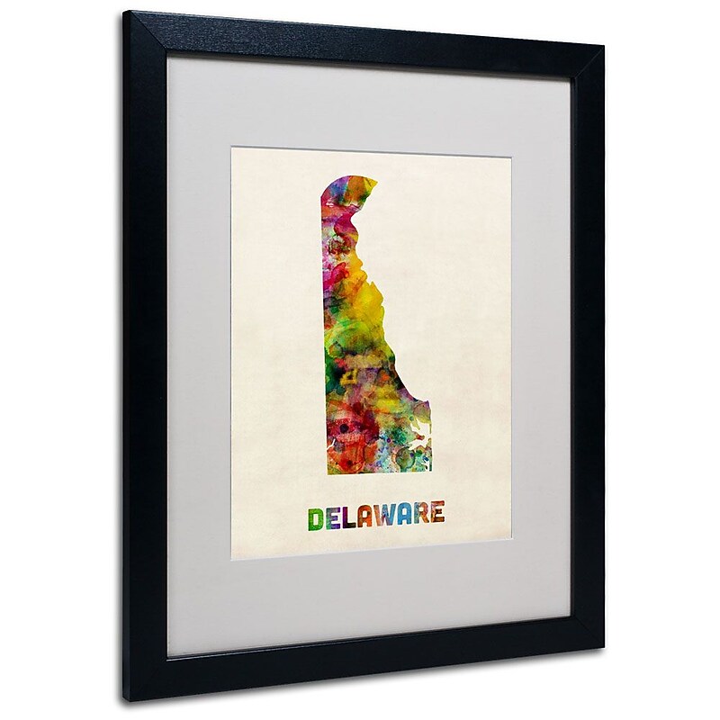 Trademark Fine Art 'Delaware Map' 16" x 20" Black Frame Art image 1