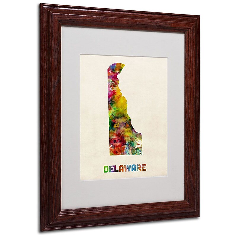 Trademark Fine Art 'Delaware Map' 11" x 14" Wood Frame Art image 1