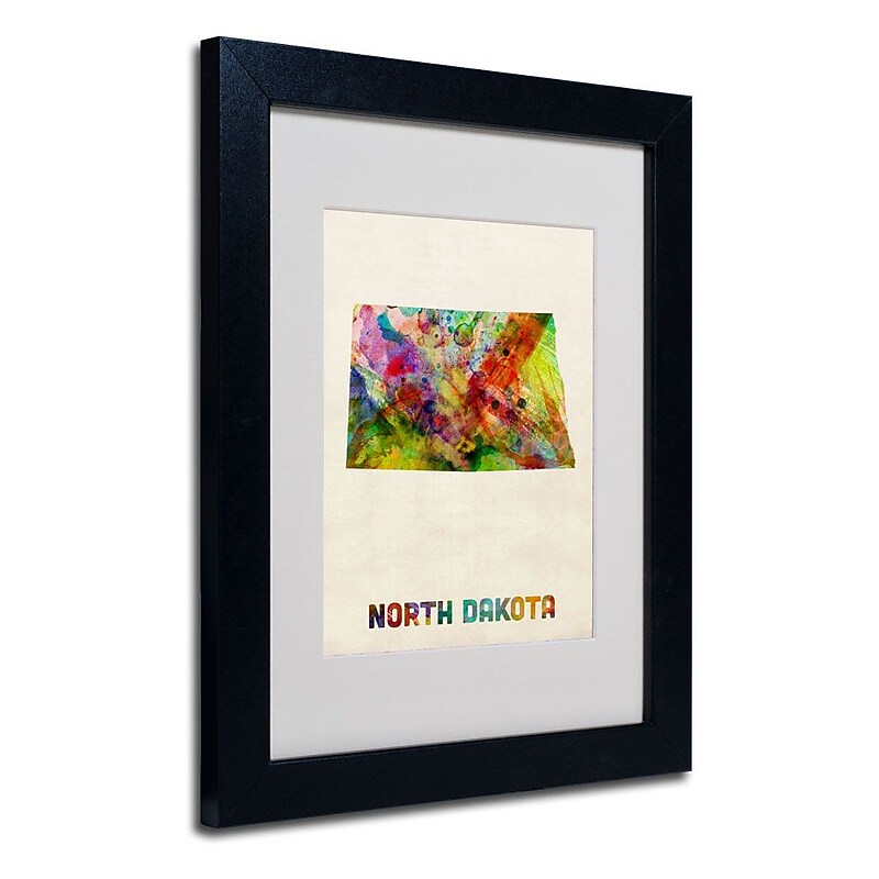 Trademark Fine Art 'North Dakota Map' 11" x 14" Black Frame Art image 1