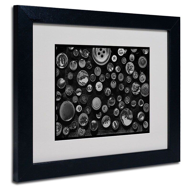 Trademark Fine Art 'Black & White Buttons' 11" x 14" Black Frame Art image 1