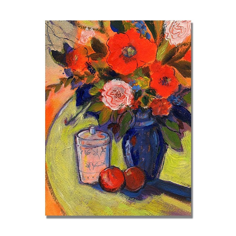 Trademark Fine Art 'Red Flowers with Jar' 18" x 24" Canvas Art image 1