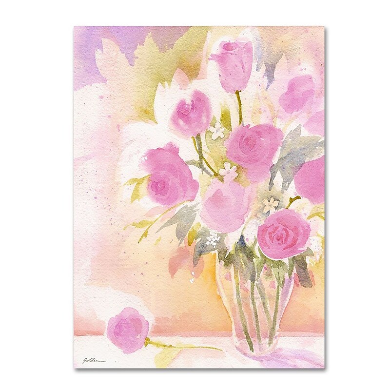 Trademark Fine Art 'Vase with Pink Roses' 18" x 24" Canvas Art image 1