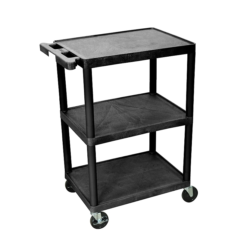Luxor 3-Shelf Plastic/Poly Mobile Utility Cart with Lockable Wheels, Black (HE34-B) image 1