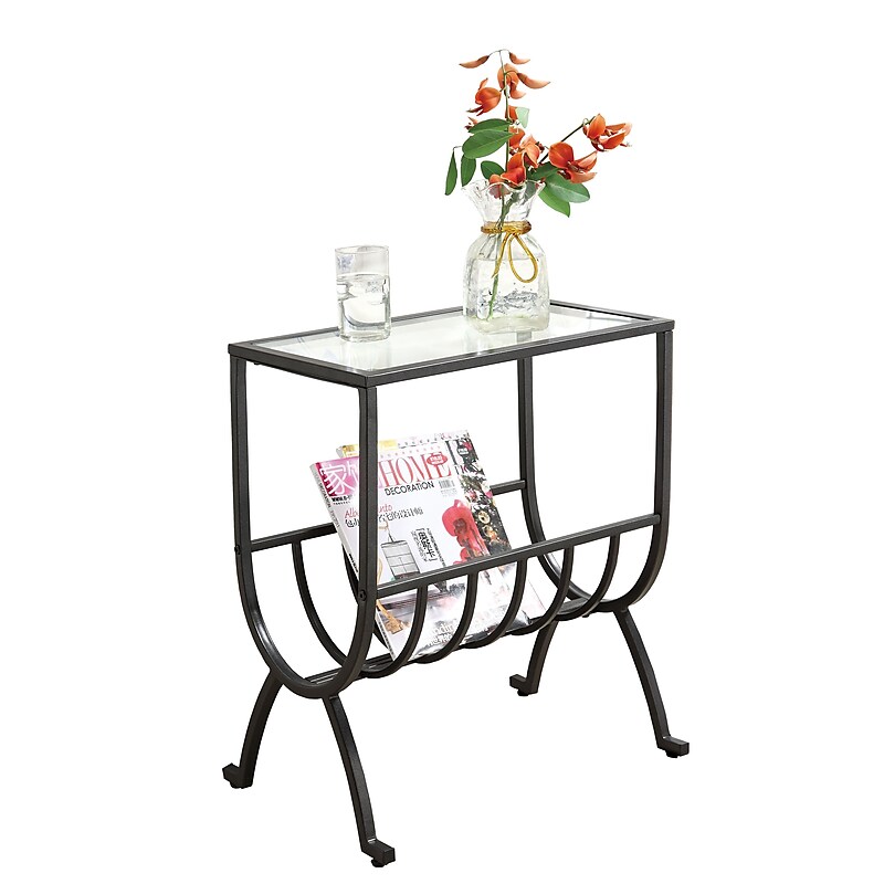 Monarch 23" x 12" x 19" Tempered Glass Magazine Table, Clear image 1