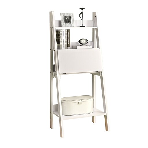Monarch Ladder Bookcase With a DropDown Desk, White at Staples