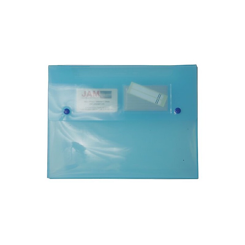 JAM Paper® Plastic Portfolio with Two Button Snap Closure, 9 1/2 x 12 1/2 x 3/4, Blue Translucent, Sold Individually (520BLUE) image 1