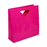 JAM Paper® Heavy Duty Die Cut Glossy Gift Bag, Medium, 12 x 12 x 4, Hot Pink Fuchsia, Sold Individually (892DCFU)