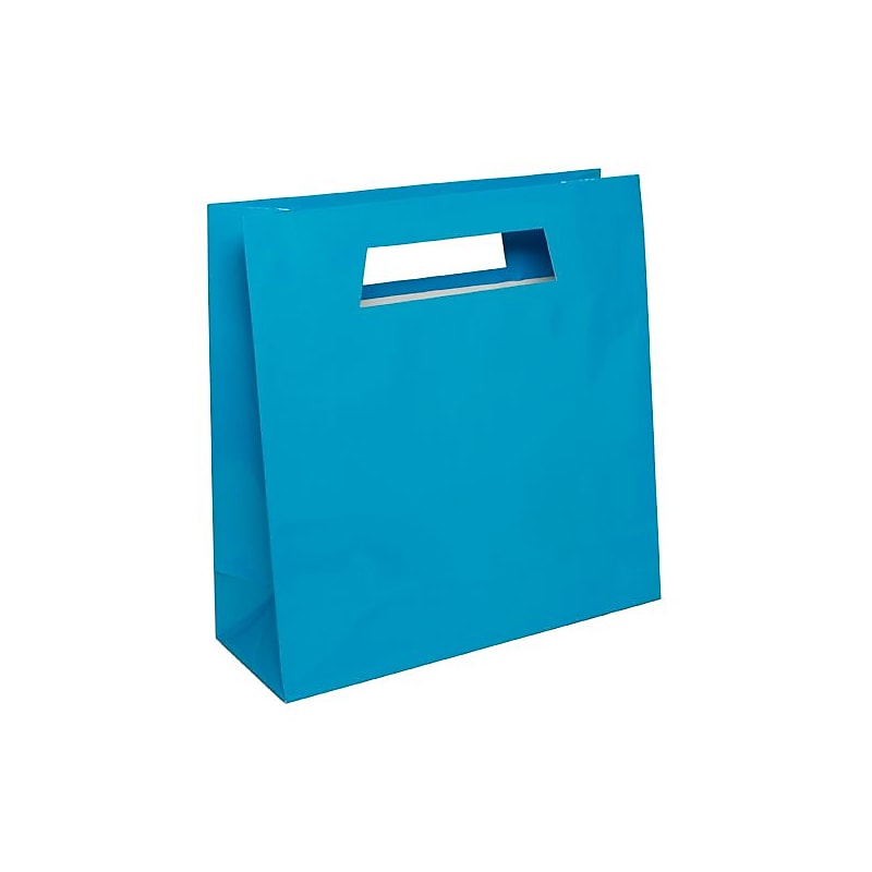 JAM Paper Heavy Duty Die Cut Gift Bags with Rectangular Handle, 15" x 15" x 5.5", Blue, 100 Bags/Carton (895DCBU100) image 1