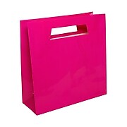 JAM Paper® Heavy Duty Die Cut Glossy Gift Bag, Large, 15 x 5 1/2 x 15, Hot Pink Fuchsia, Sold Individually (895DCFU)