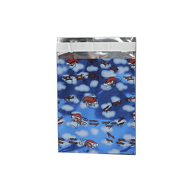 JAM Paper 6.25 x 7.875 Open End Catalog Foil Envelopes with Self-Adhesive Closure, Blue Santa, 25/Pack (1333327) image 1