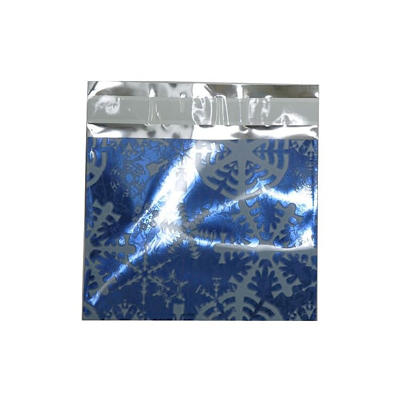 JAM Paper 5 x 6.125 Booklet Foil Envelopes with Self-Adhesive Closure, Blue with White Snowflakes, 100/Pack (01336166B) image 1