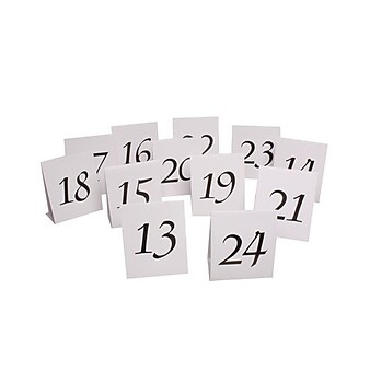 JAM Paper® Table Number Tent Cards, 4 x 5, White and Black Calligraphy Font, Numbers 13 through 24 (2226016897)