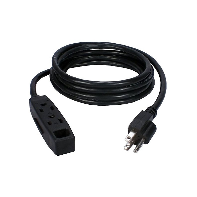QVS 15' Extension Cord, 3-Outlet, Black (PC3PX-15) image 1