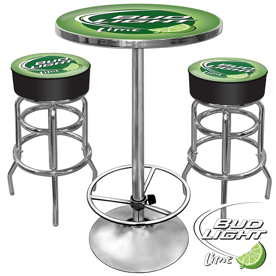 Trademark Global Ultimate 2 Bar Stools and Table Gameroom Combo, Lime, Bud Light