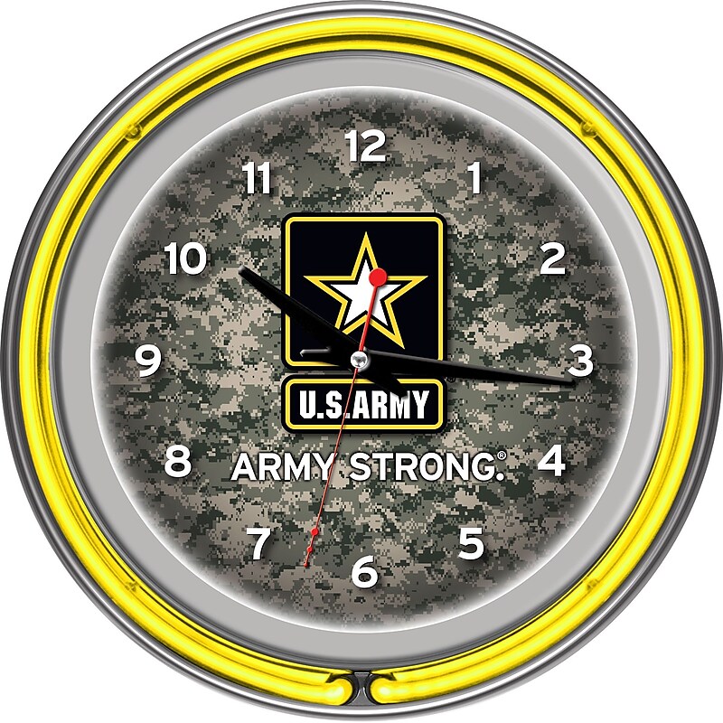 Trademark Global® Chrome Double Ring Analog Neon Wall Clock, U.S. Army Digital Camo image 1