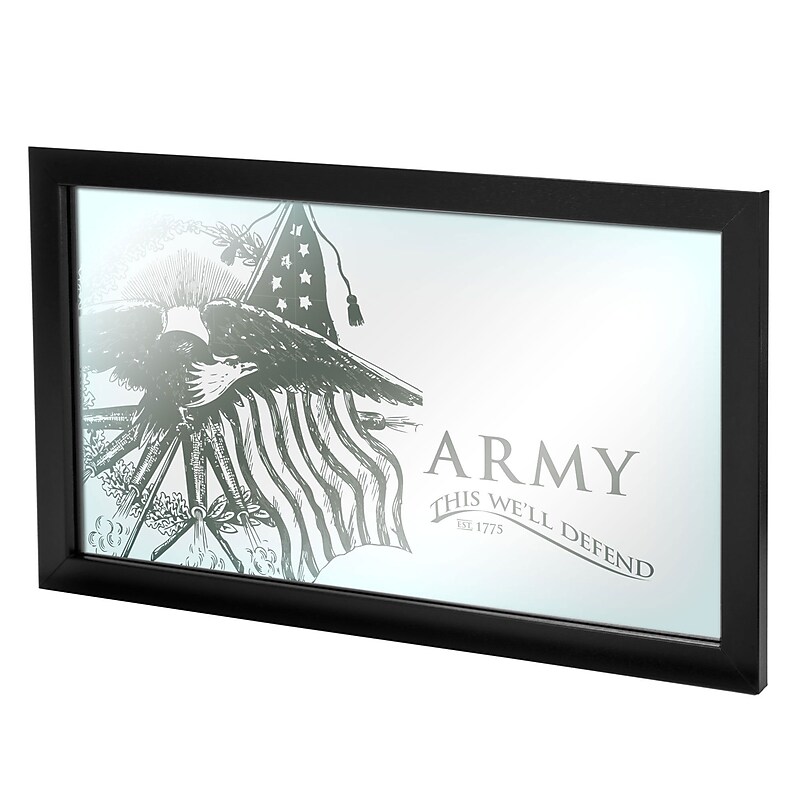 Trademark Global® 15" x 27" Black Wood Framed Mirror, U.S Army This We'll Defend image 1