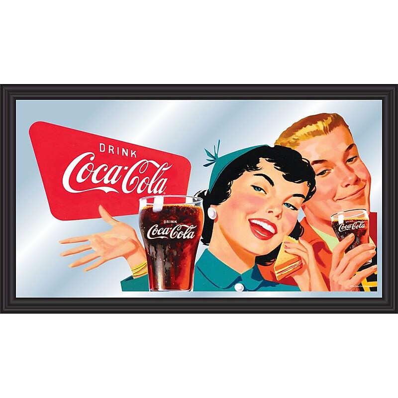 Trademark Global® 15" x 26" Coca-Cola Vintage Wood Framed Mirror, Horizontal Couple Enjoying Coke image 1