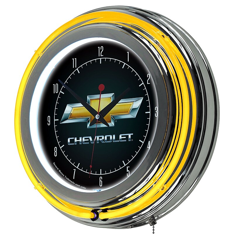 Trademark Global® Chrome Double Ring Analog Neon Wall Clock, Chevrolet Chevy image 1
