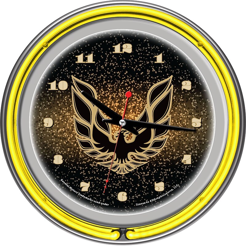 Trademark Global® Chrome Double Ring Analog Neon Wall Clock, Black, Pontiac Firebird image 1