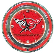 Trademark Global® Chrome Double Ring Analog Neon Wall Clock, Corvette C5, Red