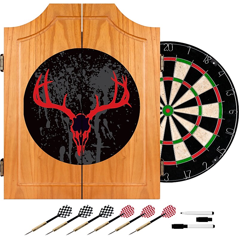 Trademark Global® Solid Pine Dart Cabinet Set, Hunt Skull image 1