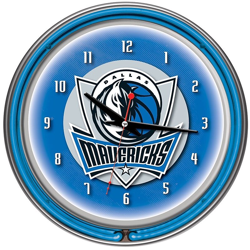 Trademark Global® Chrome Double Ring Analog Neon Wall Clock, Dallas Mavericks NBA image 1