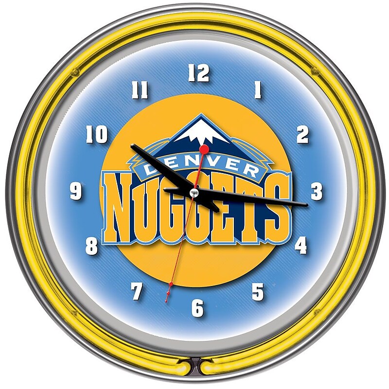 Trademark Global® Chrome Double Ring Analog Neon Wall Clock, Denver Nuggets NBA image 1