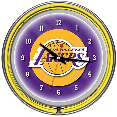 Trademark Global Chrome Double Ring Analog Neon Wall Clock, Los Angeles Lakers