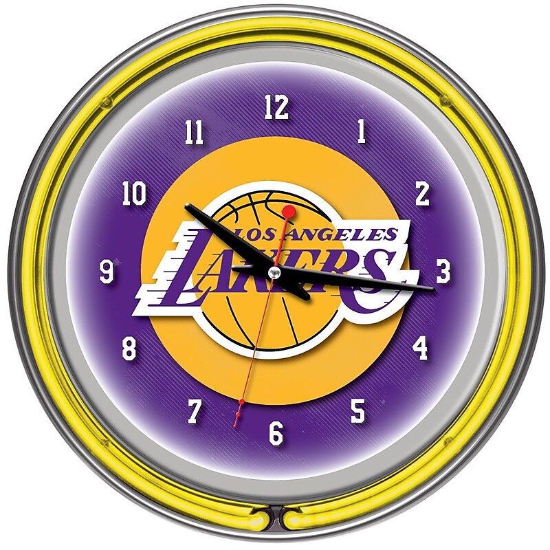Trademark Global® Chrome Double Ring Analog Neon Wall Clock, Los Angeles Lakers NBA image 1