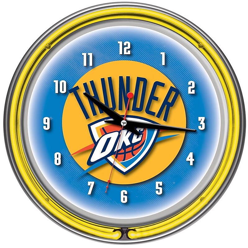 Trademark Global® Chrome Double Ring Analog Neon Wall Clock, Oklahoma City Thunder NBA image 1
