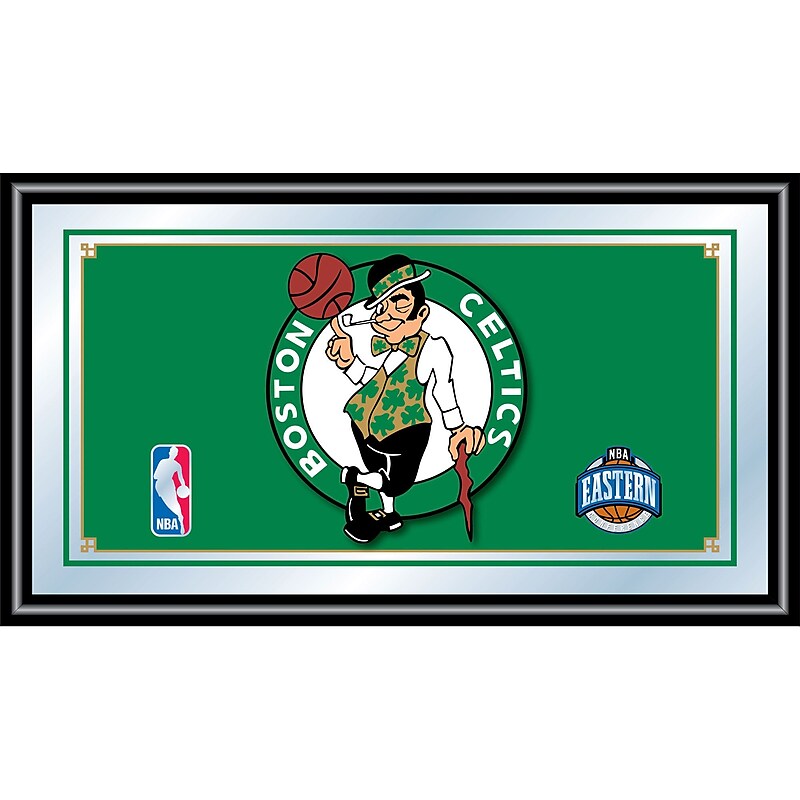 Trademark Global® 15" x 27" Black Wood Framed Mirror, Boston Celtics NBA image 1