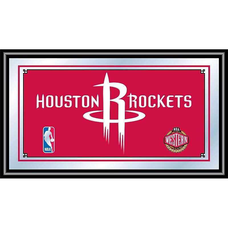 Trademark Global® 15" x 27" Black Wood Framed Mirror, Houston Rockets NBA image 1